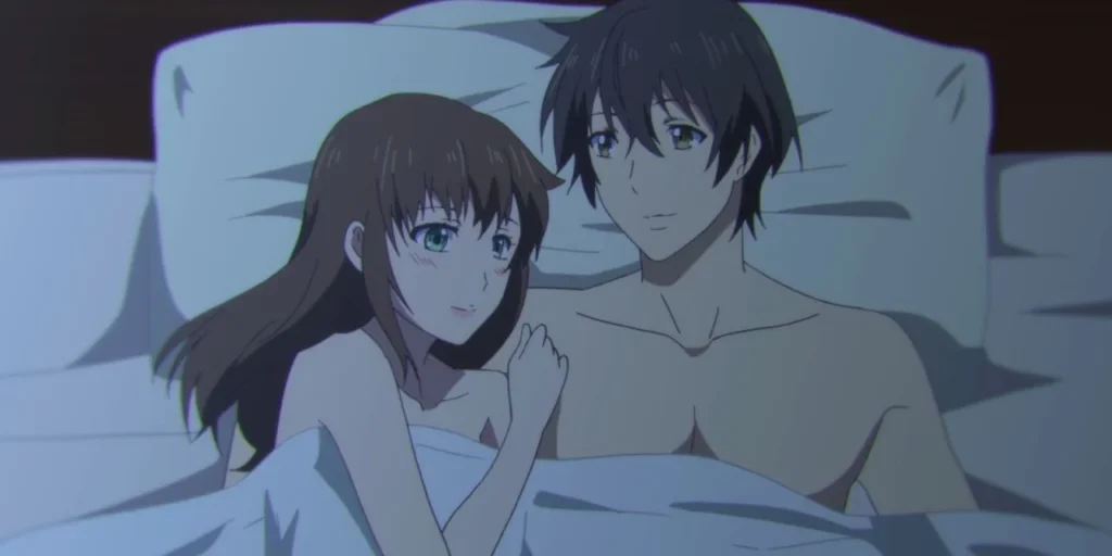 Inländische Freundin Hentai-Serie Bild von Natsuo und Hina, die im Bett liegen