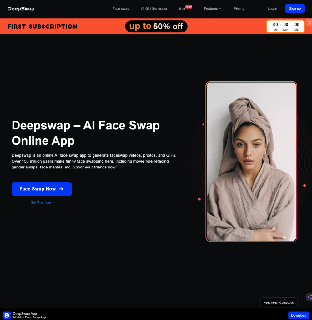 Strumento app gratuito AI Porn Face Swap Deepswap.ai